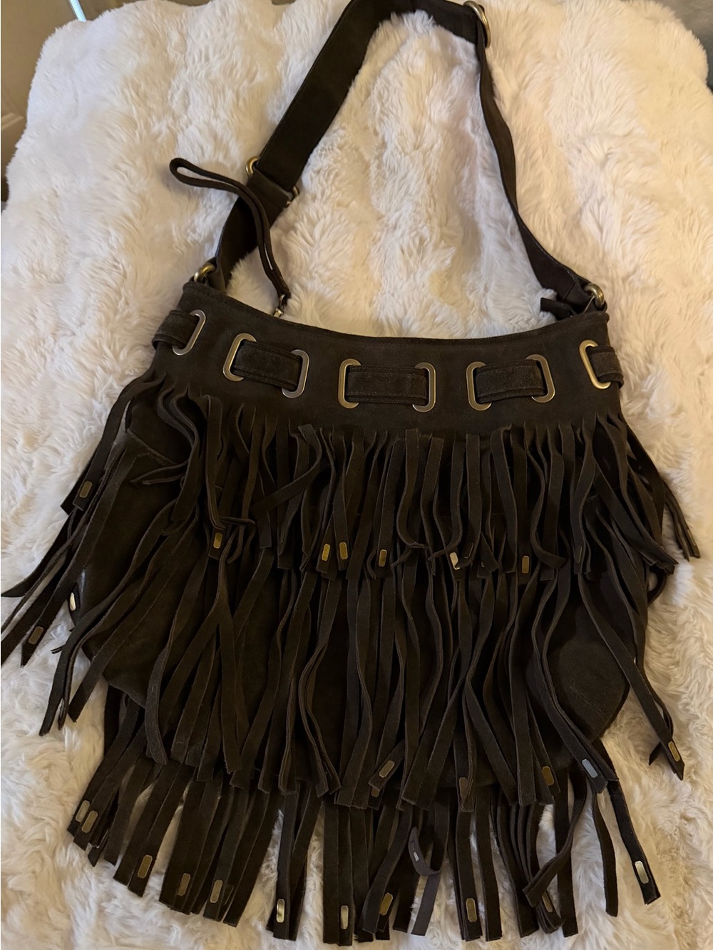 Banana Republic Dark Brown Suede Fringed Bag never used